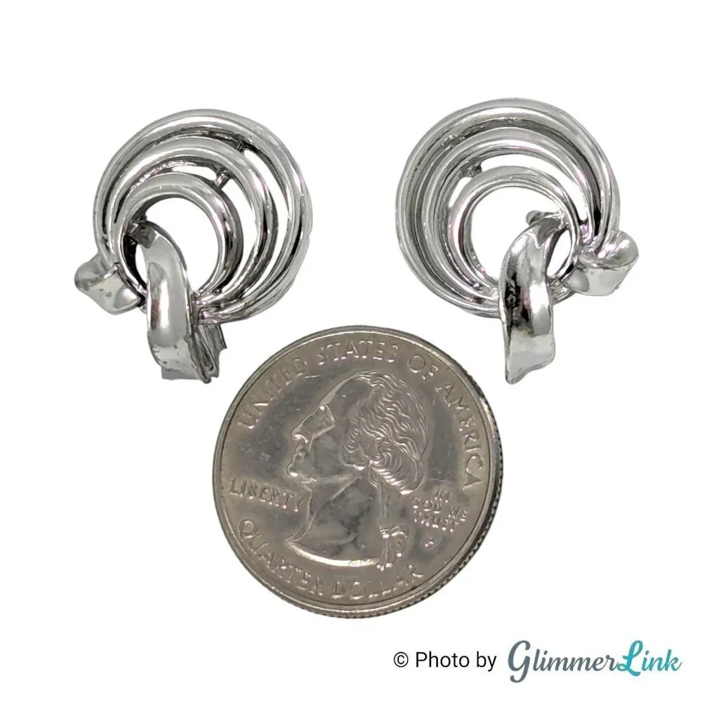 Vintage Lisner Silver Tone Modernist Spiral Screw Back Earrings